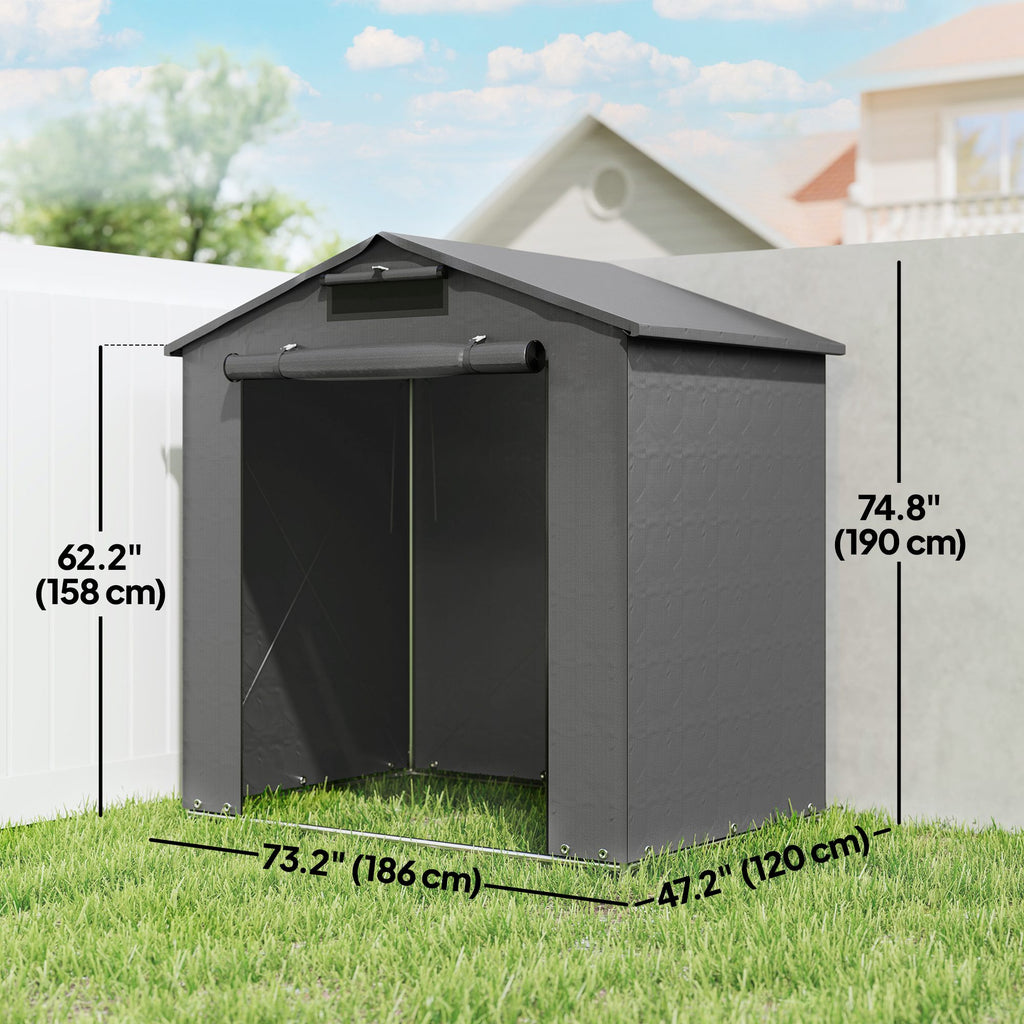 6' x 4' Portable Shed, Waterproof Bike Tent with Roll-up Zipper Door, Vent and Galvanised Metal Frame, Dark Grey