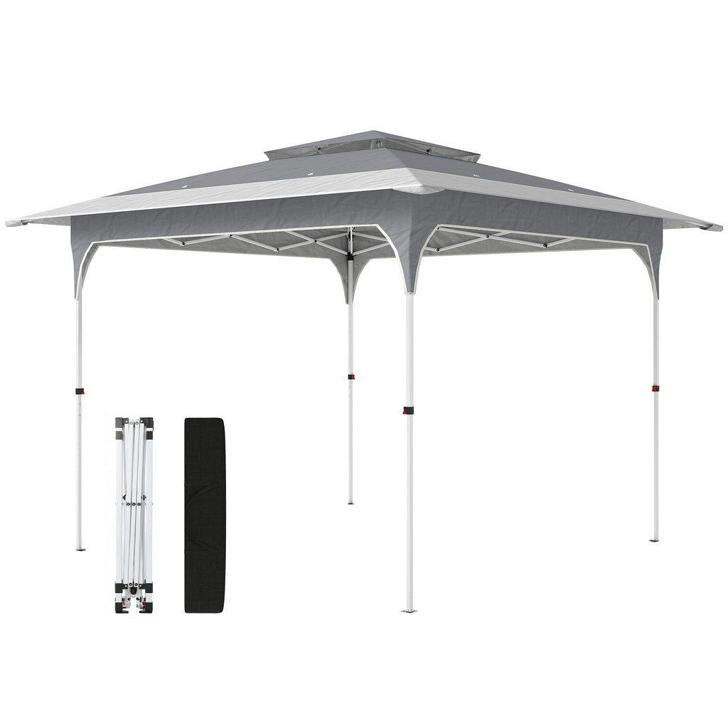 11.5 x 11.5 ft Pop Up Canopy Tent with 1-Button Push Easy Setup, UPF 50+ 2-Tier Instant Canopy with Carry Bag, Dark Grey