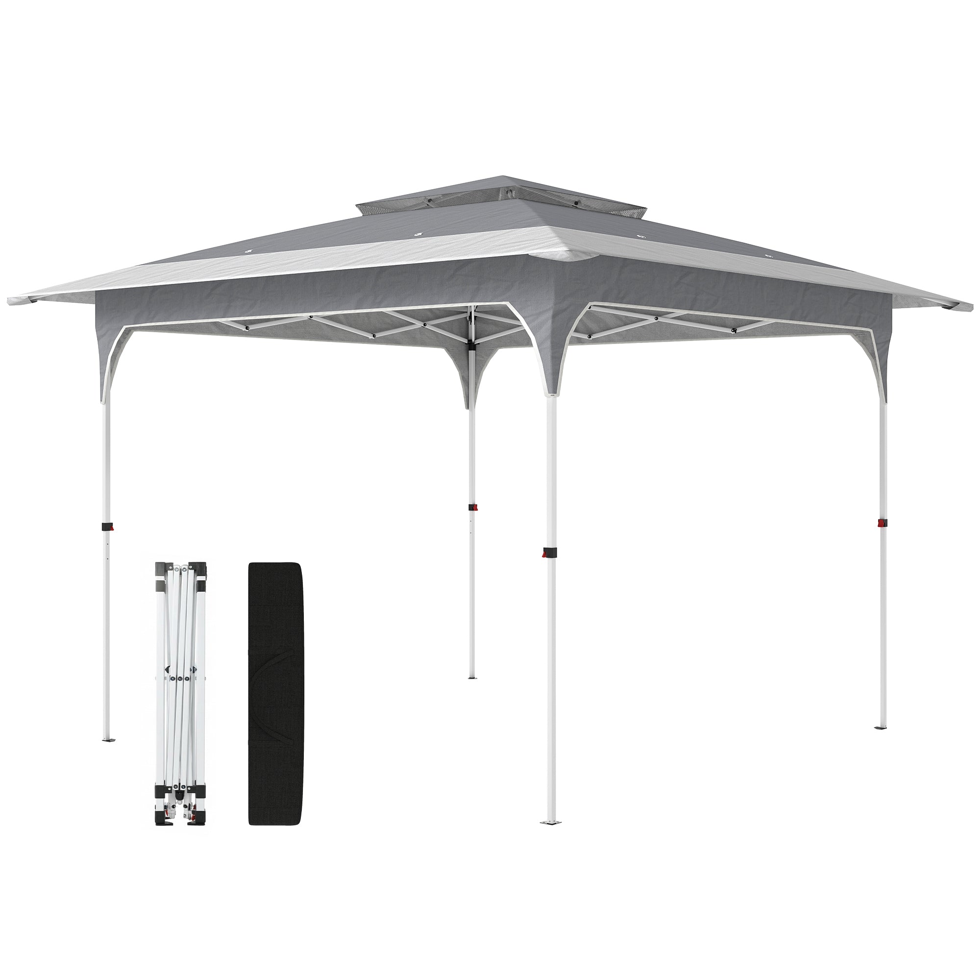 11.5 x 11.5 ft Pop Up Canopy Tent with 1-Button Push Easy Setup, UPF 50+ 2-Tier Instant Canopy with Carry Bag, Dark Grey