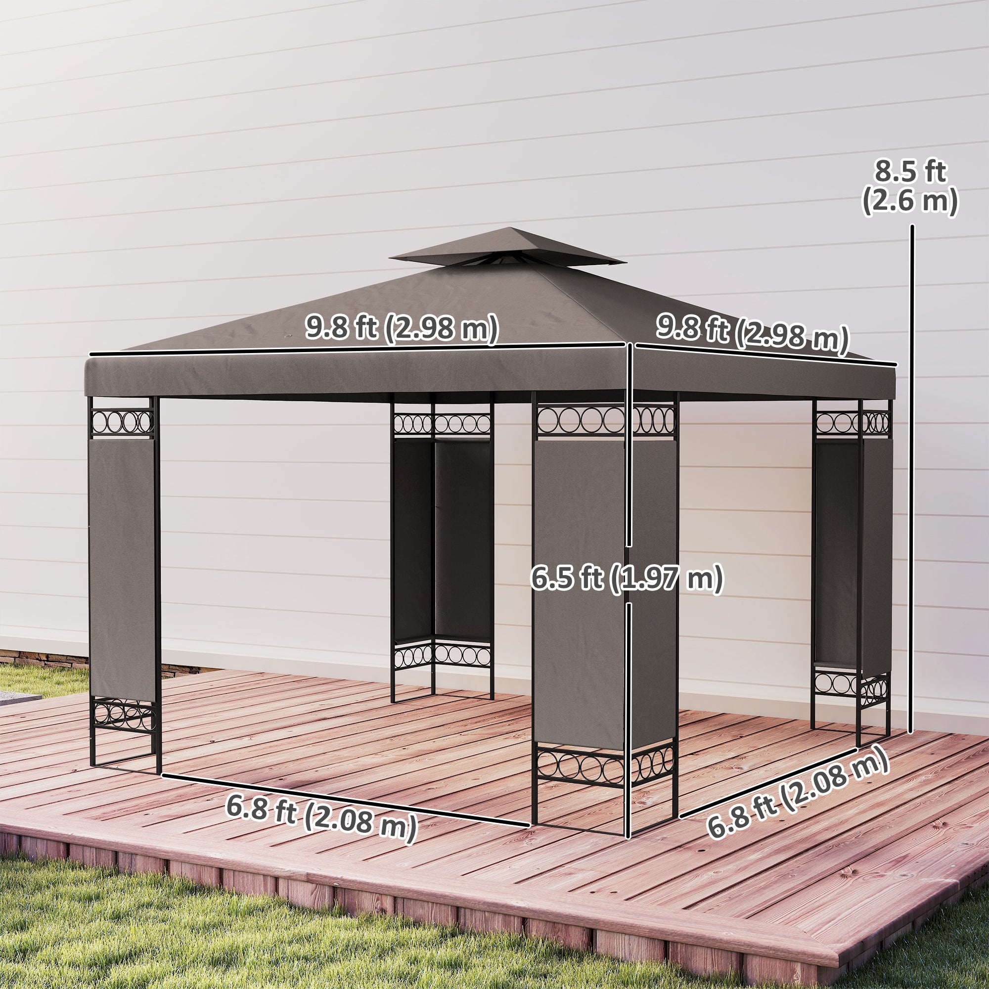 10 x 10 FT Canopy Gazebo, Double Roof Patio Gazebo with Screen Panels and Metal Frame for Deck, Backyard, Khaki