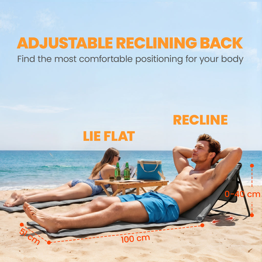 Set of 2 Foldable Lounge Chairs with Carry Strap, Adjustable Backrest, Grey