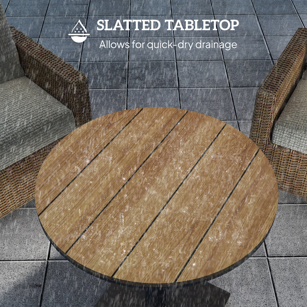 Outdoor Side Table, 28" Weather Resistant Round Patio Table with Slatted Design for Garden, Terrace, Balcony, Natural