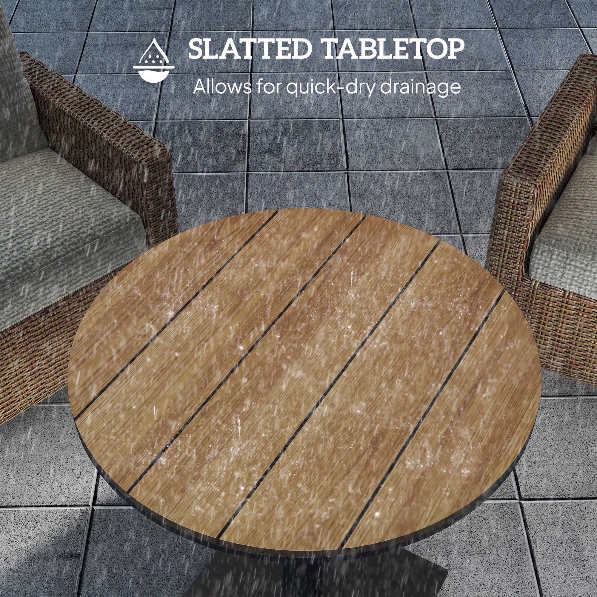 Outdoor Side Table, 28" Weather Resistant Round Patio Table with Slatted Design for Garden, Terrace, Balcony, Natural