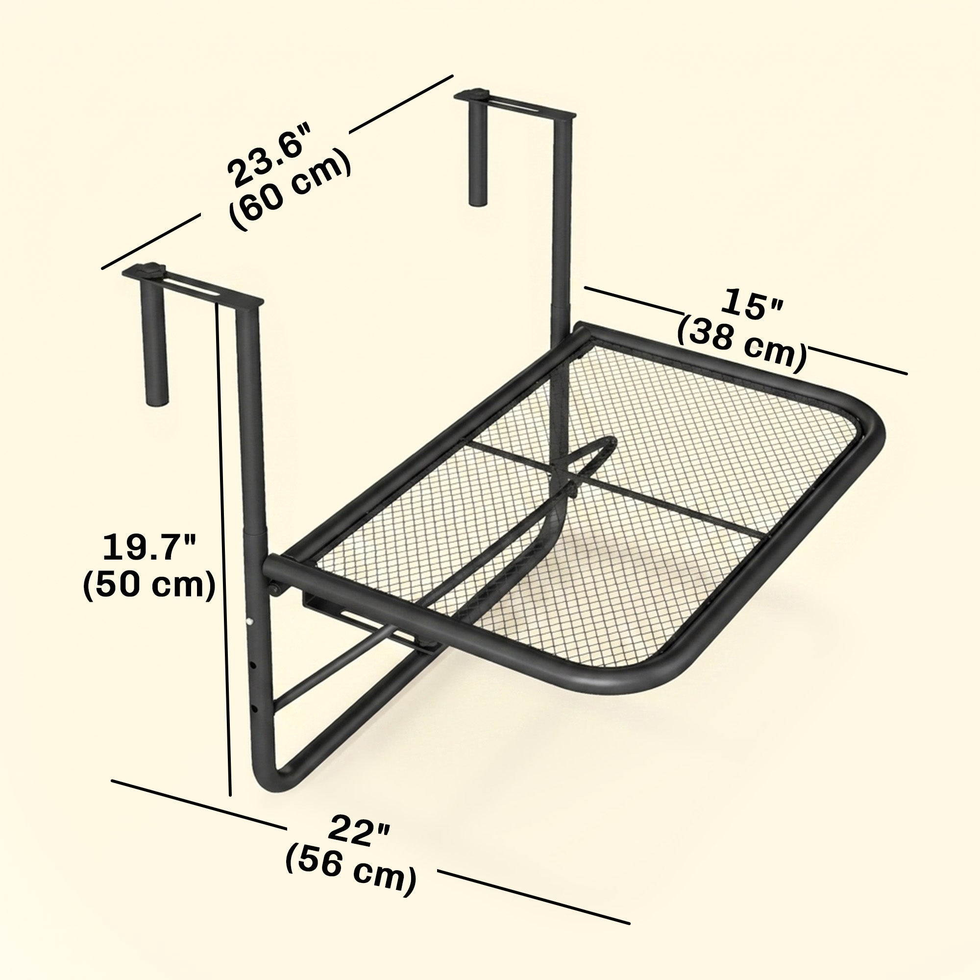 Adjustable Balcony Hanging Railing Table, Metal Mounting Mini Wall Desk Storage Rack, Outdoor Flower Stand Serving Table Rectangle, Black