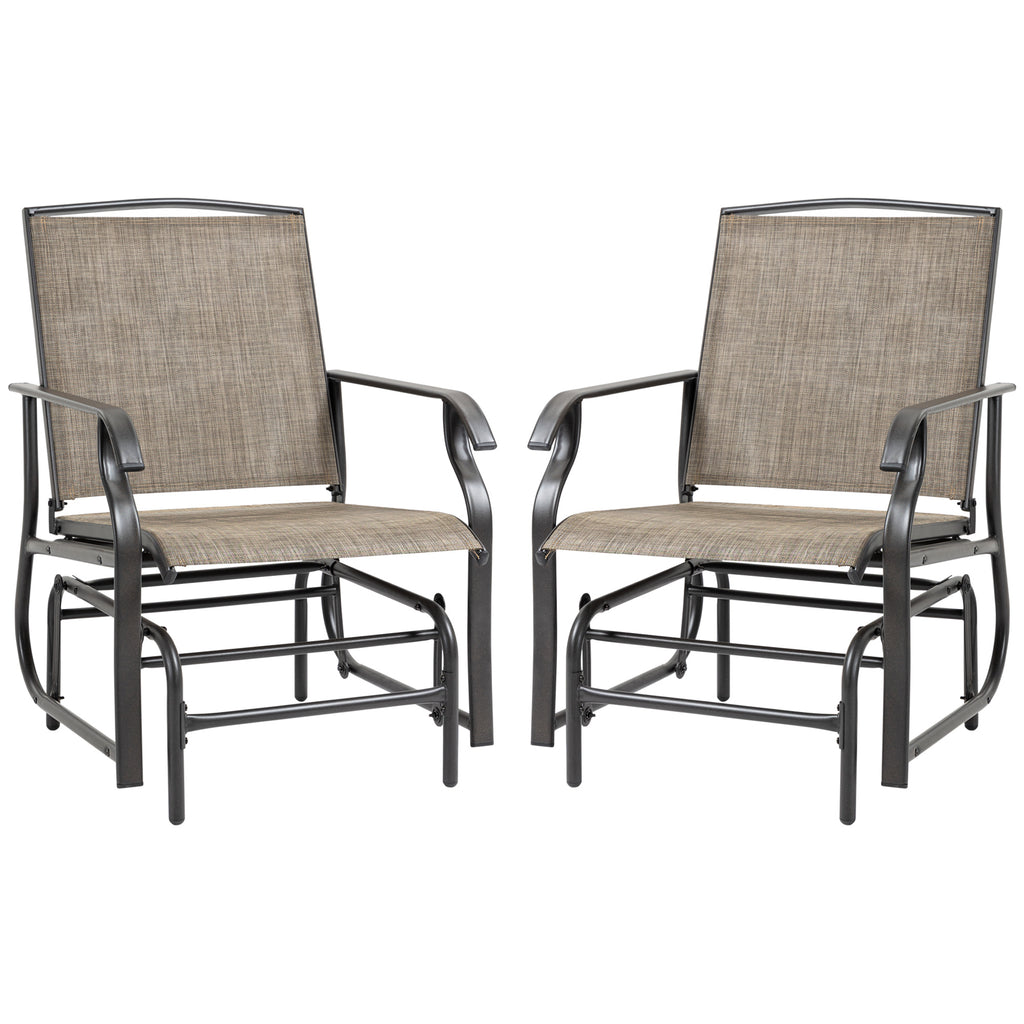 2 Pieces Outdoor Glider Chairs, 2 Person Glider Rocking Chair Set with Breathable Mesh Fabric, Steel Frame, Dark Brown