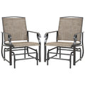 2 Pieces Outdoor Glider Chairs, 2 Person Glider Rocking Chair Set with Breathable Mesh Fabric, Steel Frame, Dark Brown