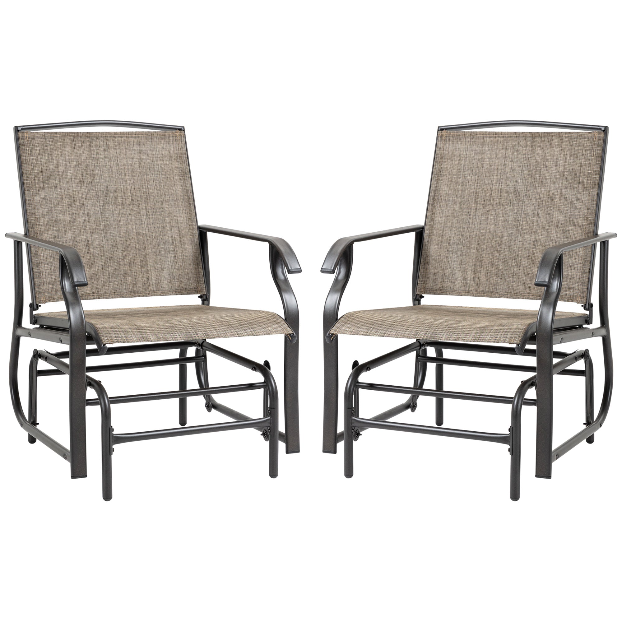 2 Pieces Outdoor Glider Chairs, 2 Person Glider Rocking Chair Set with Breathable Mesh Fabric, Steel Frame, Dark Brown