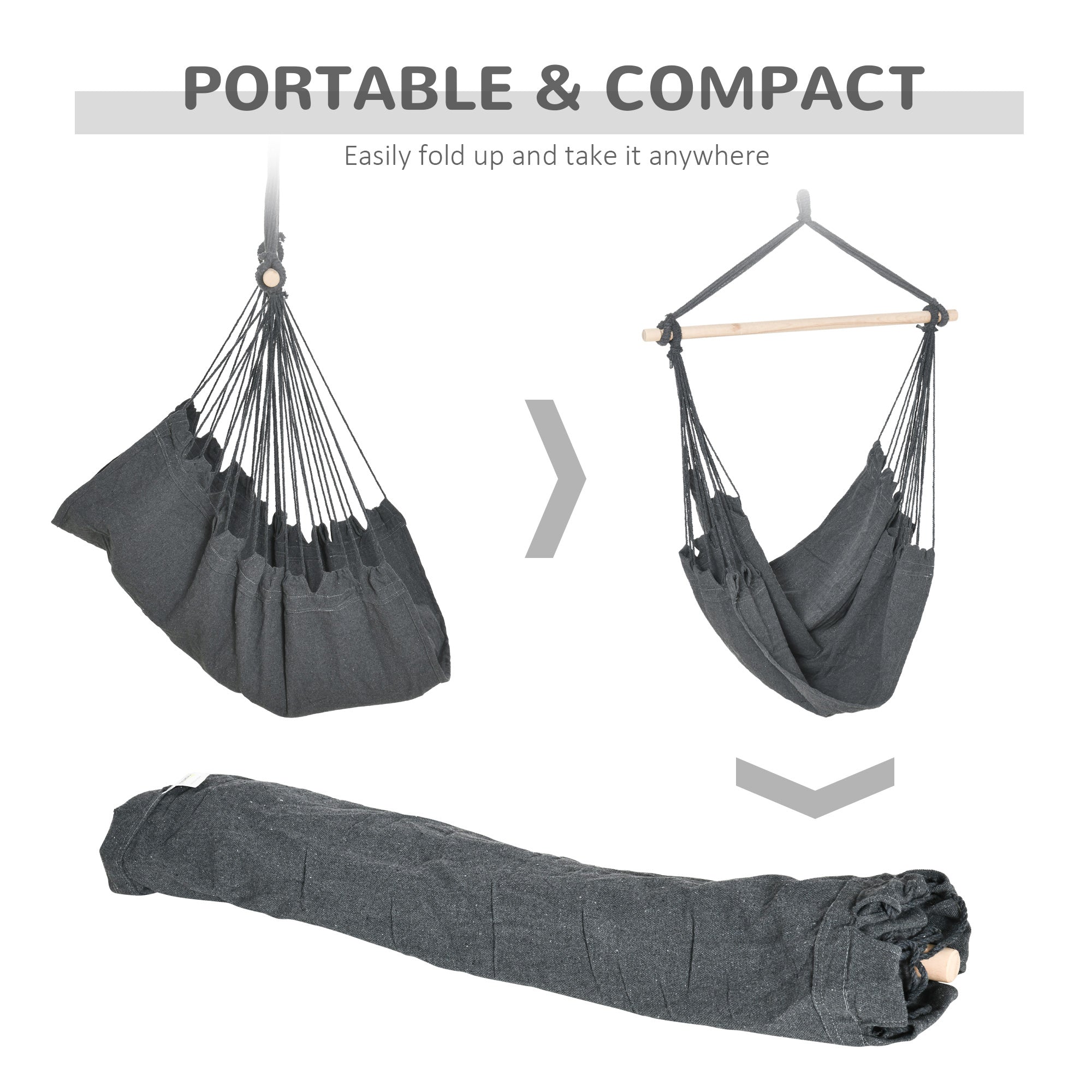 Hammock Chair Swing Hanging Macrame Chair Cotton w/ Two Soft Seat Cushions, for Bedroom Indoor Outdoor Ideal Gift for Kids Lover Birthday Present, Dark Grey