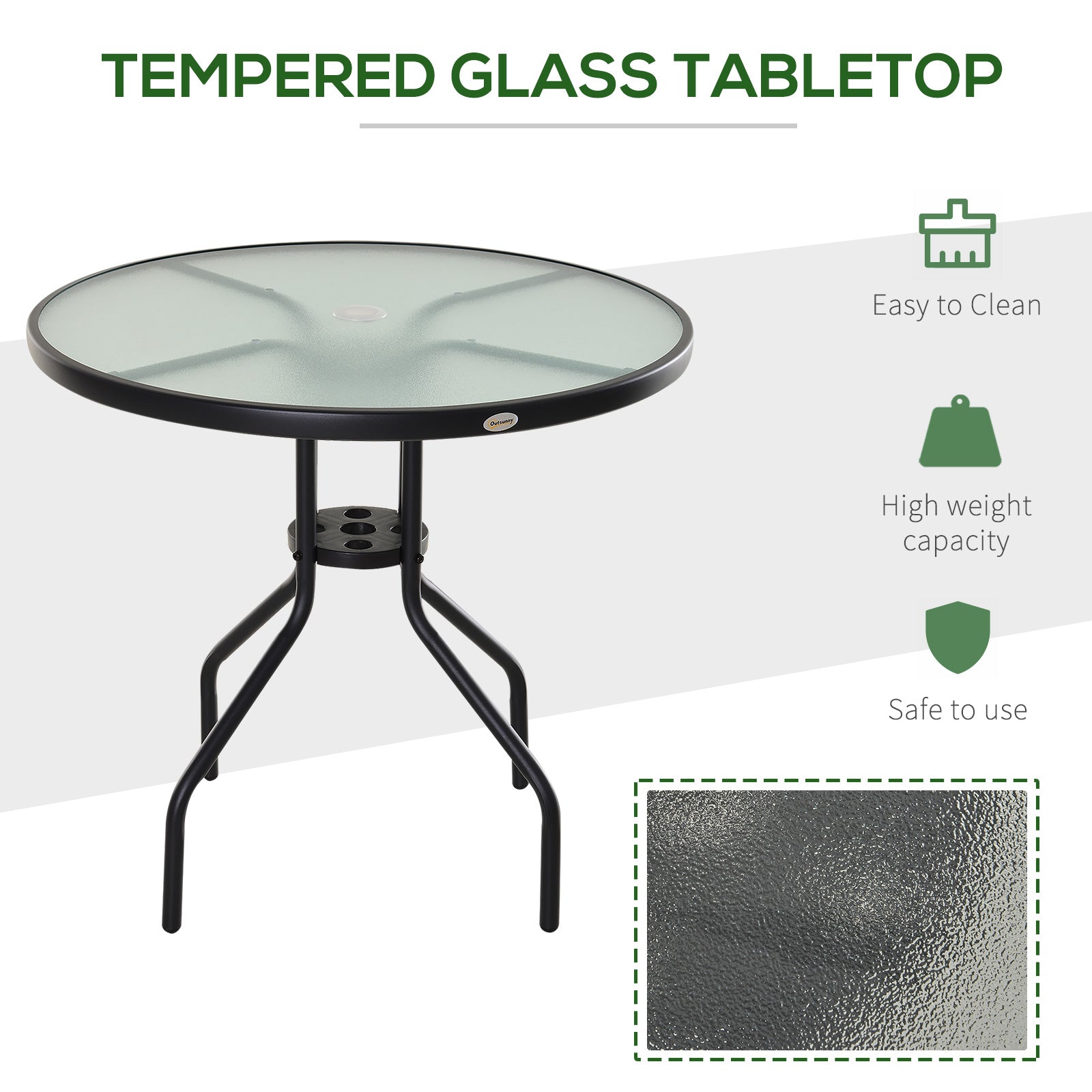31.5'' Round Bistro Table Outdoor Dining Coffee Table w/ Tempered Glass Top Patio Garden Side Table Weather-resistant