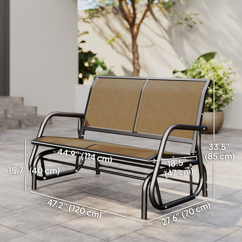 Outdoor Glider Bench, 2 Person Patio Glider Chair, Gliding Outdoor Garden Loveseat Swing Bench with Breathable Mesh Fabric, Steel Frame for Backyard, Porch, Brown