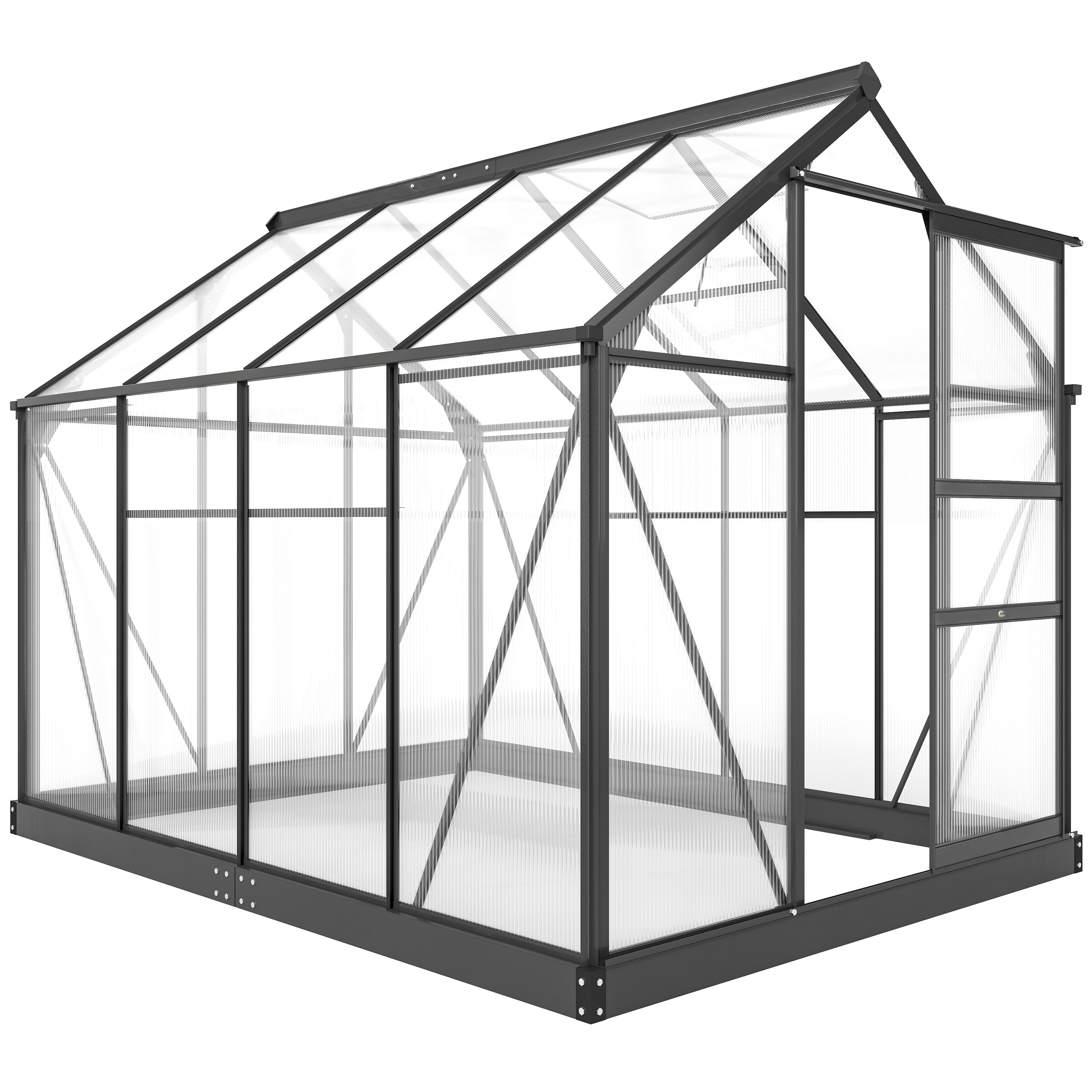 Greenhouse Kit with Rooftop vent, PC Board and Sliding Door, 6.2' x 8.3' x 6.6' Garden Greenhouse, Grey