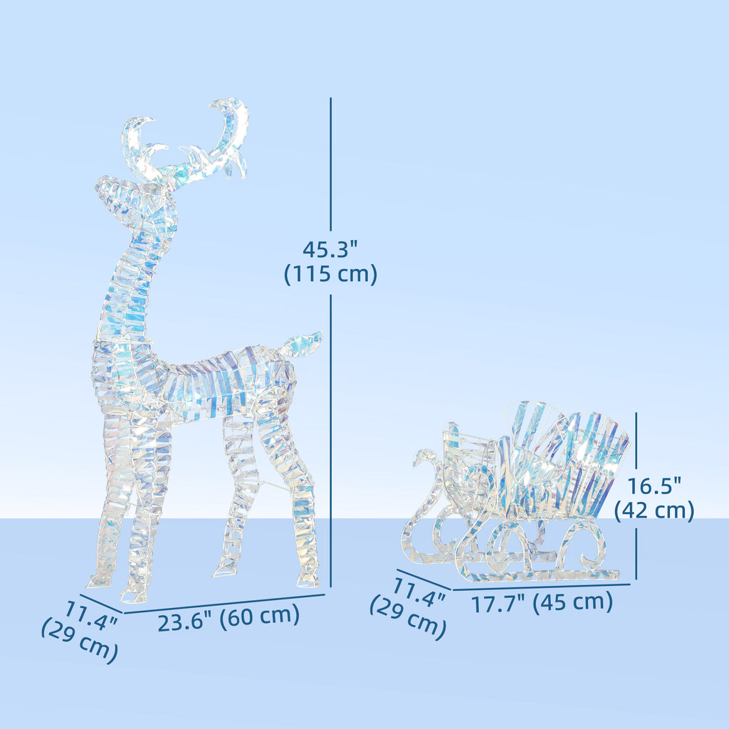 Lighted Christmas Reindeer with Sleigh, Outdoor Reindeer with 170 LED Lights and Stakes, Holiday Decor, Silver