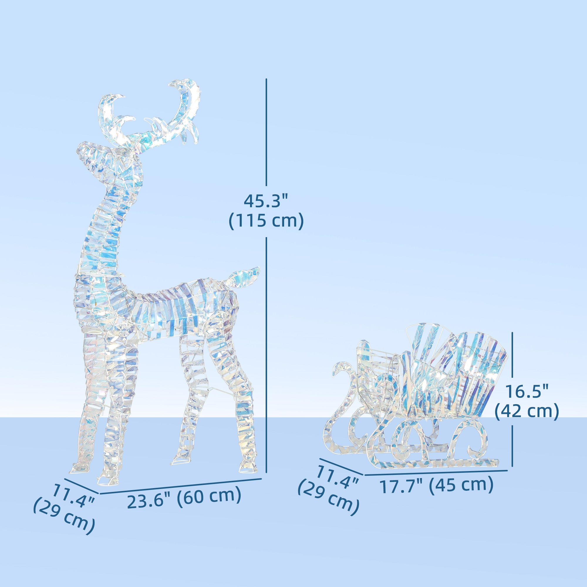 Lighted Christmas Reindeer with Sleigh, Outdoor Reindeer with 170 LED Lights and Stakes, Holiday Decor, Silver