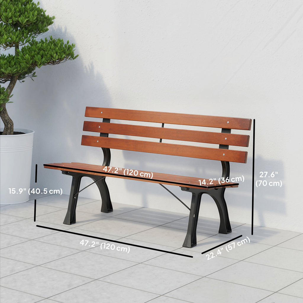 47 Inch Outdoor Garden Bench, Aluminum Wood Patio Loveseat with Slatted Seat Back, 528 lbs. for Porch, Park, Coffee