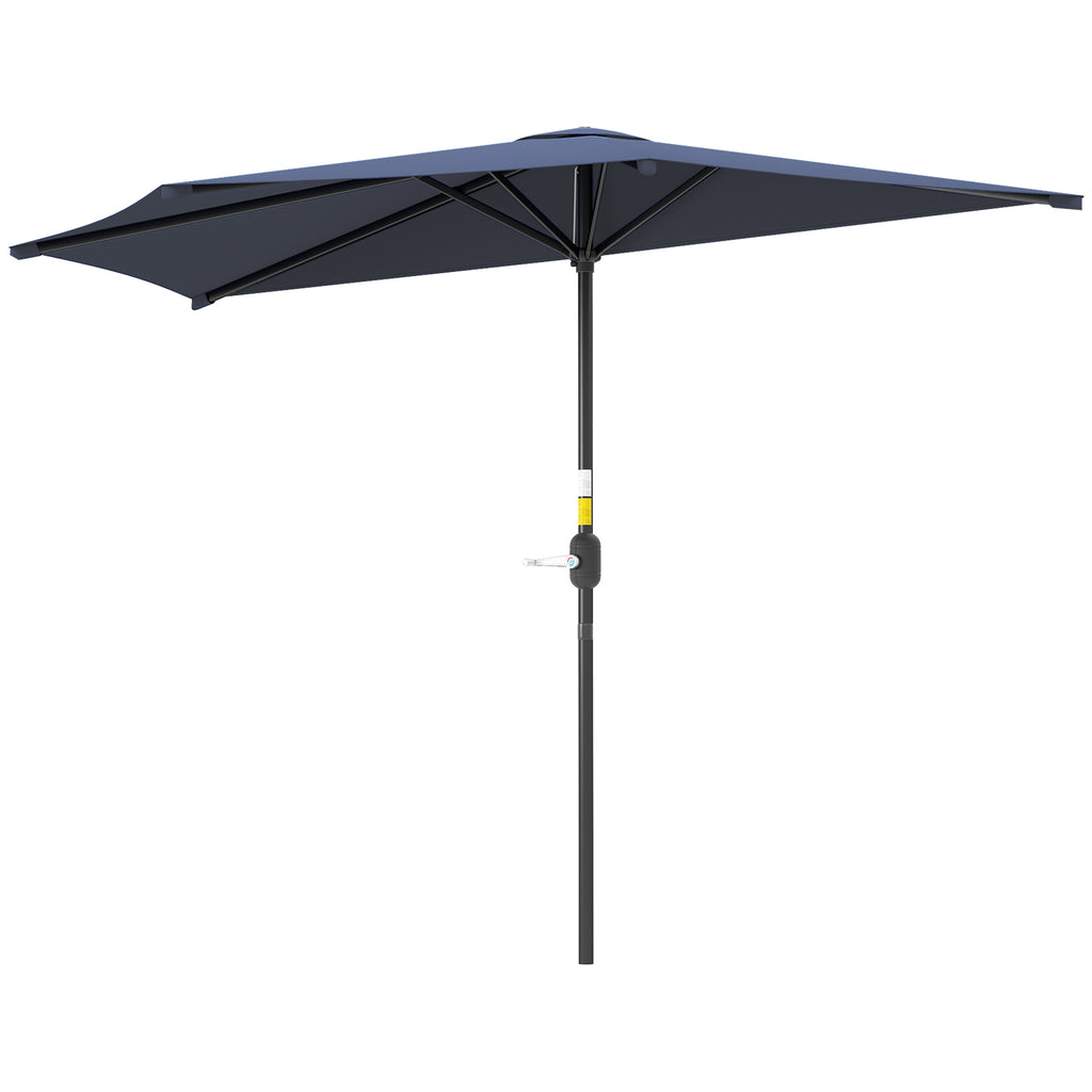 9.8ft Half Umbrella Semi Round Patio Parasol with Crank Handle, Top Vent for Garden, Balcony- NO BASE INCLUDED, Dark Blue