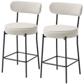 Set of 2 Barstools, Upholstered Corduroy Bar Stools with Backrest, Footrest for Kitchen Island, Dining Room, Cream White
