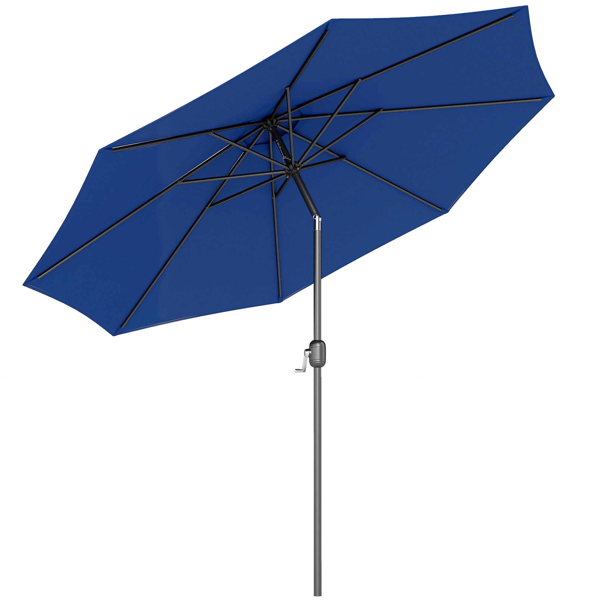 10' x 8' Round Market Umbrella, Patio Umbrella with Crank Handle and Tilt, Outdoor Parasol for Garden, Blue
