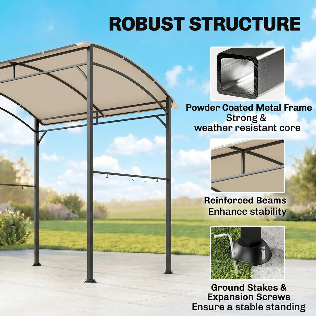 7' x 5' BBQ Grill Gazebo Tent, Garden Grill Canopy with Steel Frame and Hooks, Outdoor Sun Shade, Beige