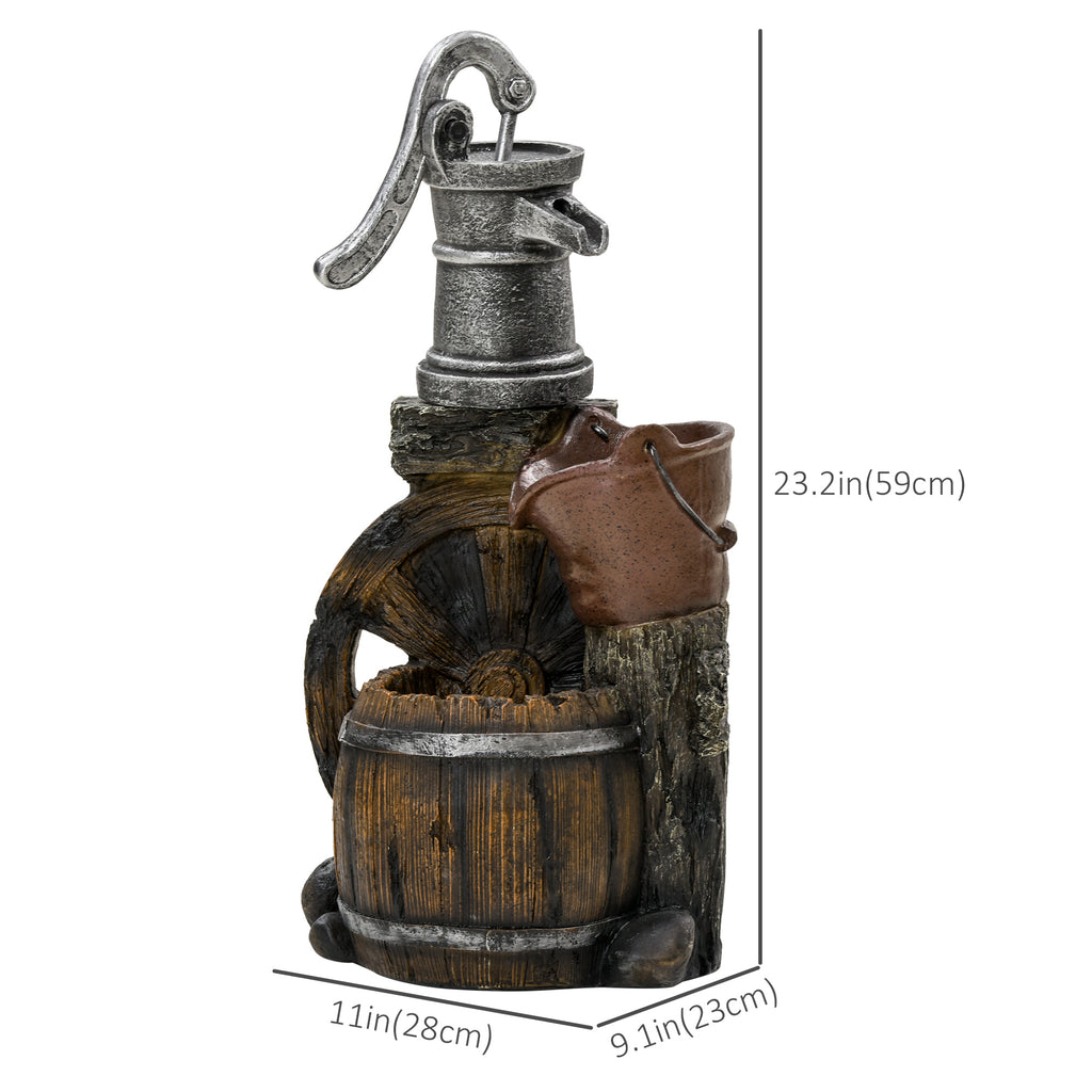Rustic Waterfall Fountain with Old Fashion Pump Barrel Wheel, 3-Tier Cascading Outdoor Fountain with Adjustable Flow, Decorative Water Feature for Zen Garden, Deck, Porch