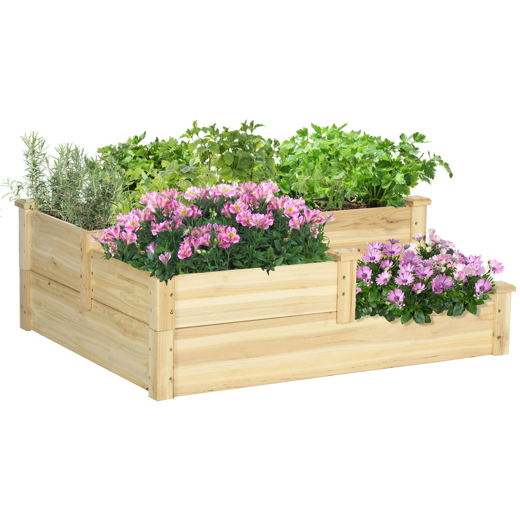 3 Tier Raised Garden Bed, 42.5" x 34.6" x 14.2" Wooden Raised Planter Box Kit for Growing Vegetables, Herbs, Flowers, Natural