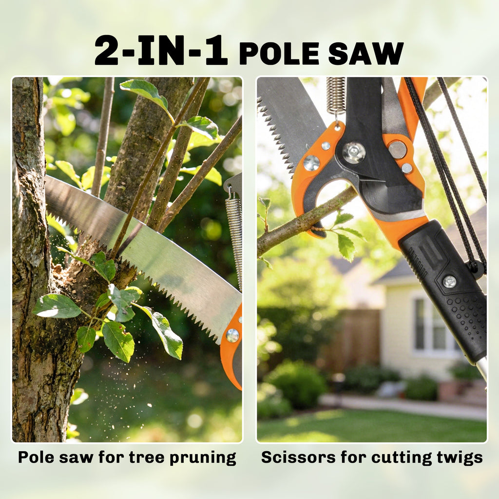 2-In-1 Manual Pole Saw, Hand Pruning Saw, Secateurs with Safety Lock, 6.5ft Aluminium Telescopic Pole Pruner