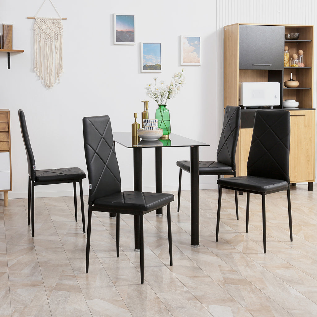 Dining Chairs Set of 4, Modern Accent Chair with High Back, Upholstery Faux Leather and Steel Legs for Living Room, Kitchen, Black