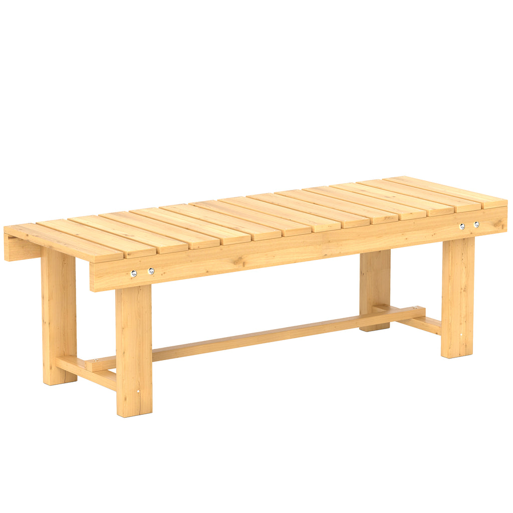 43" Wood Outdoor Bench, 2 Person Patio Bench, Backless Outdoor Patio Loveseat with Slatted Seat for Park, Backyard, Lawn, Natural Wood