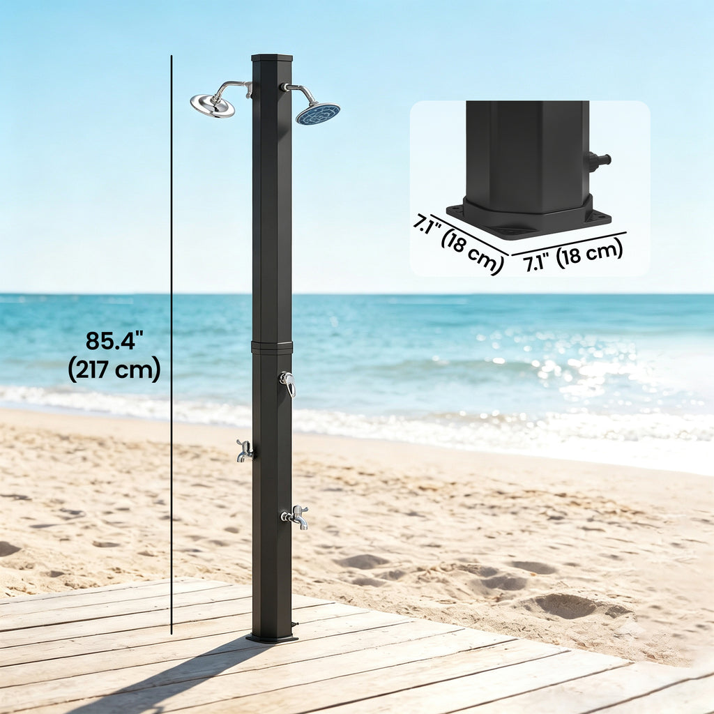9.2 Gallon Solar Heated Outdoor Shower, 7.1ft with 2 Free-Rotating Shower Heads & Foot Showers for Poolside Beach Spa