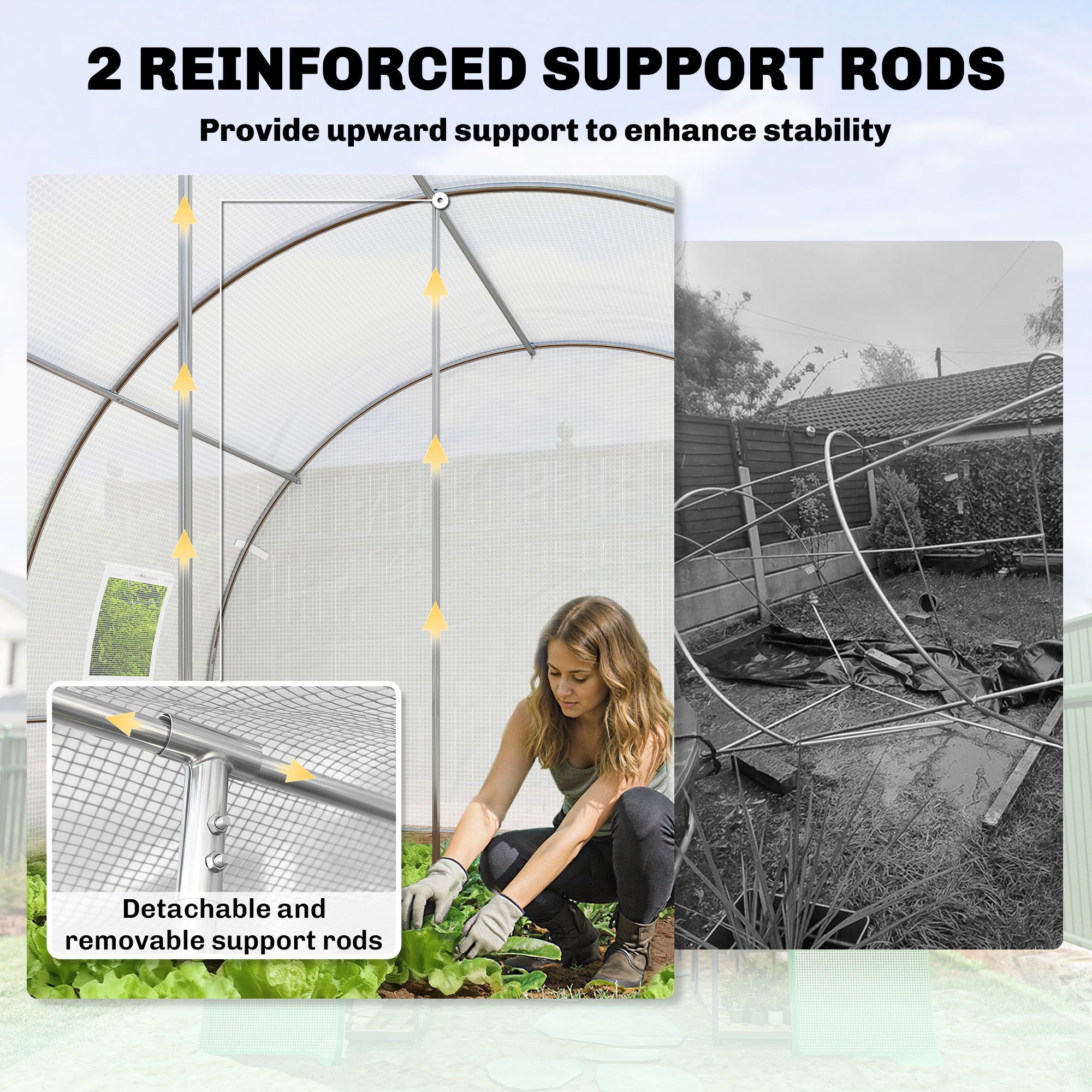 Walk-in Tunnel Greenhouse, Plant Hot House w/ Support Rods, Roll-up Mesh Door, Mesh Windows, 13'x9.8'x6.6', White