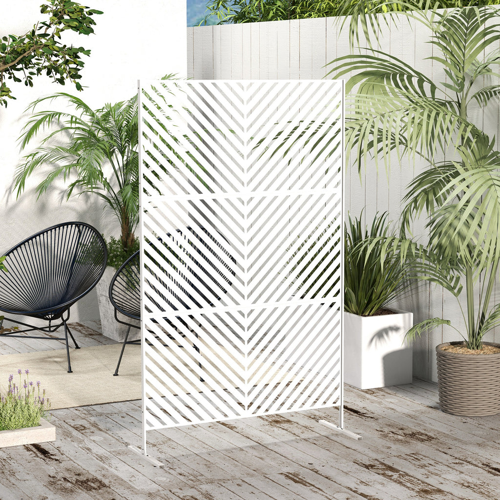 6.5FT Decorative Outdoor Divider, Metal Privacy Screen with Stand, Triangle Style, White