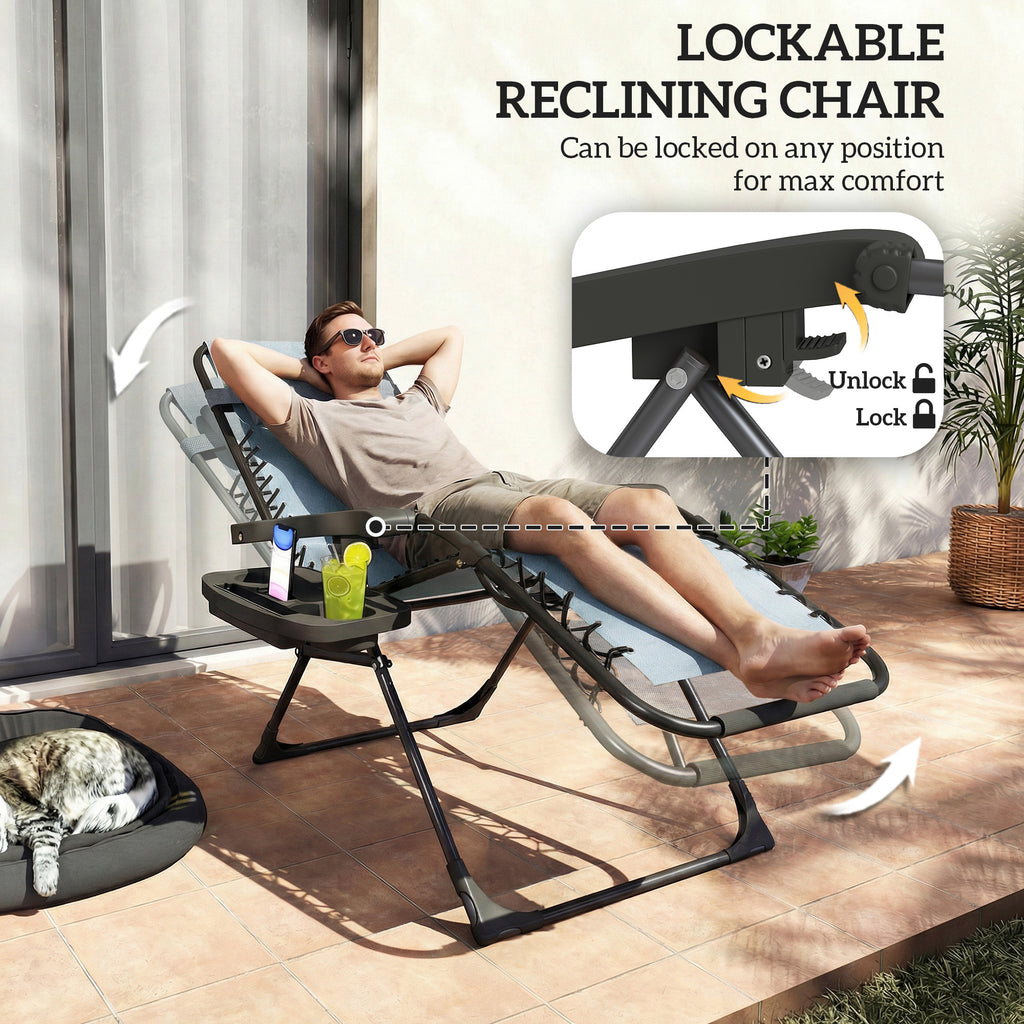 Zero Gravity Chair Set of 2, Folding Reclining Outdoor Lounge Chair with Cup Holder, Headrest, Light Grey