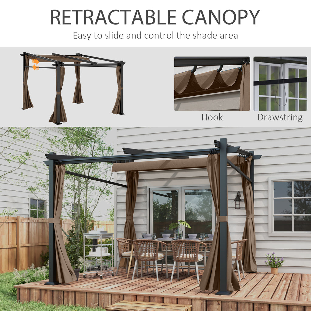 Metal Pergola with Sliding Roof Canopy, Retractable Pergola Canopy, 10' x 10', Coffee