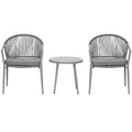 3-Piece Rattan Bistro Set, Garden Seating Group with 2 Armchairs and Coffee Table, Balcony Furniture Set, Grey