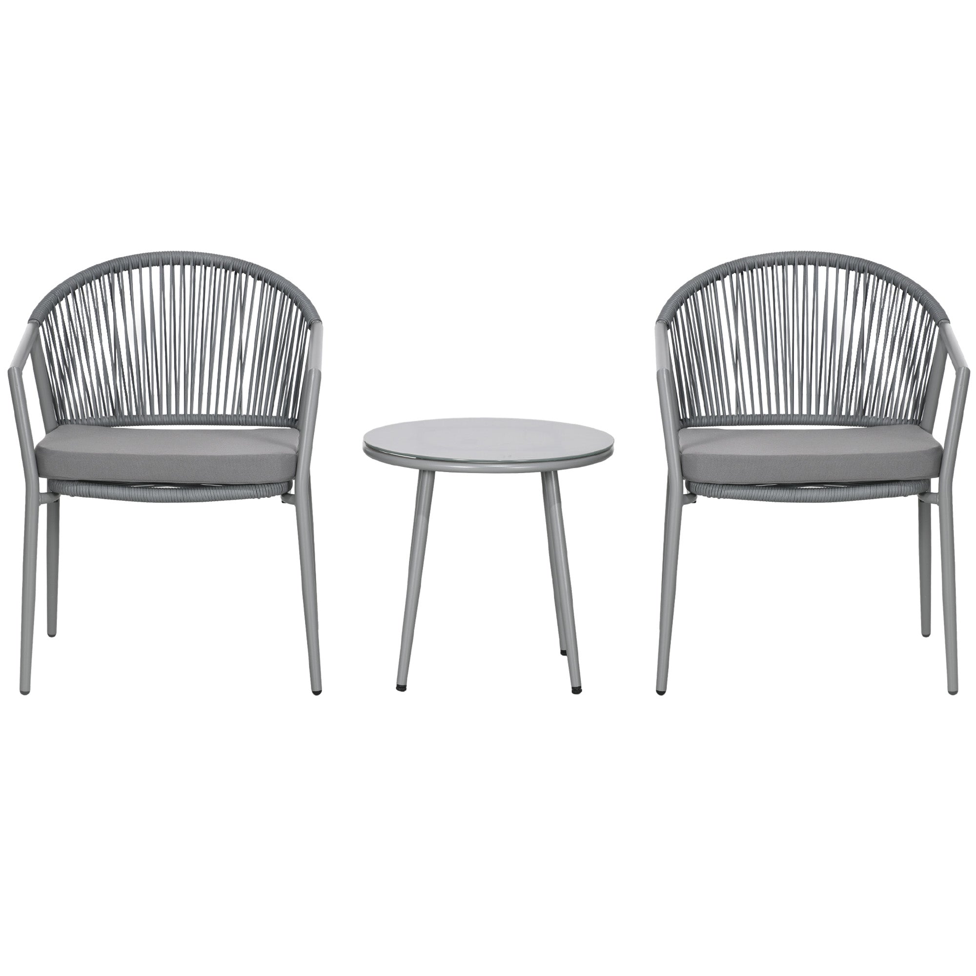 3-Piece Rattan Bistro Set, Garden Seating Group with 2 Armchairs and Coffee Table, Balcony Furniture Set, Grey