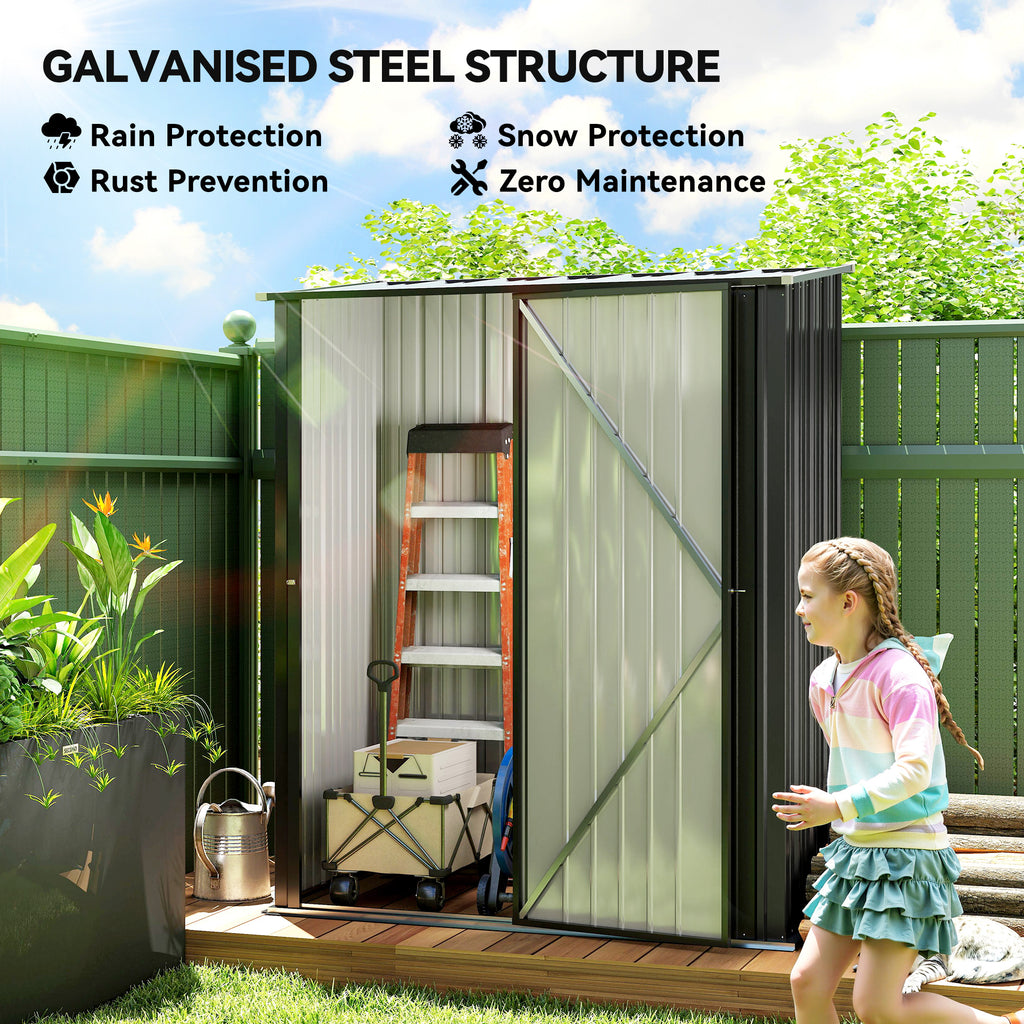 5' x 3' Outdoor Storage Shed, Steel Garden Shed with Single Lockable Door, Tool Storage Shed for Backyard, Black