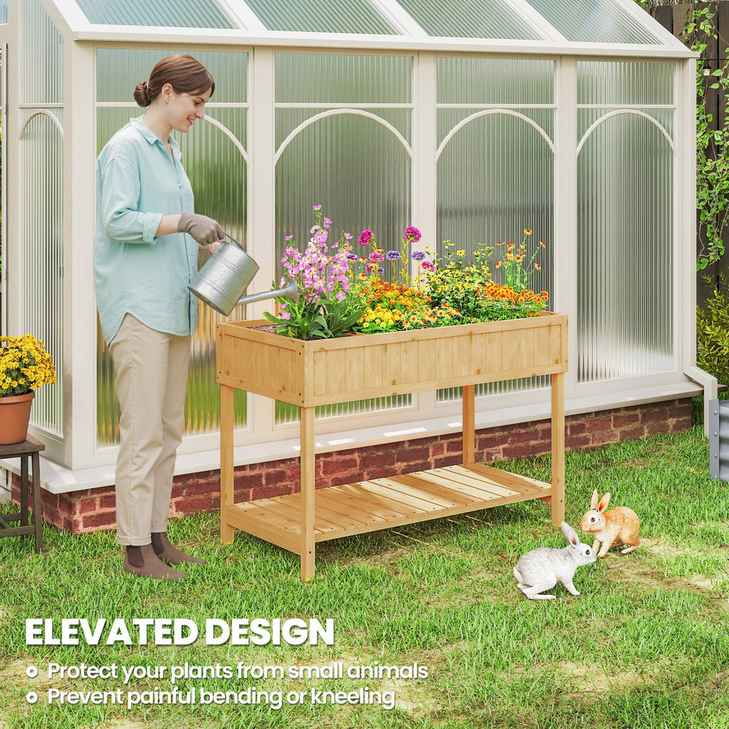 43.25" x 18" x 30" Raised Garden Bed, Wooden Plant Stand with 8 Grid Box, Storage Shelf for Outdoor, Natural Wood Colour
