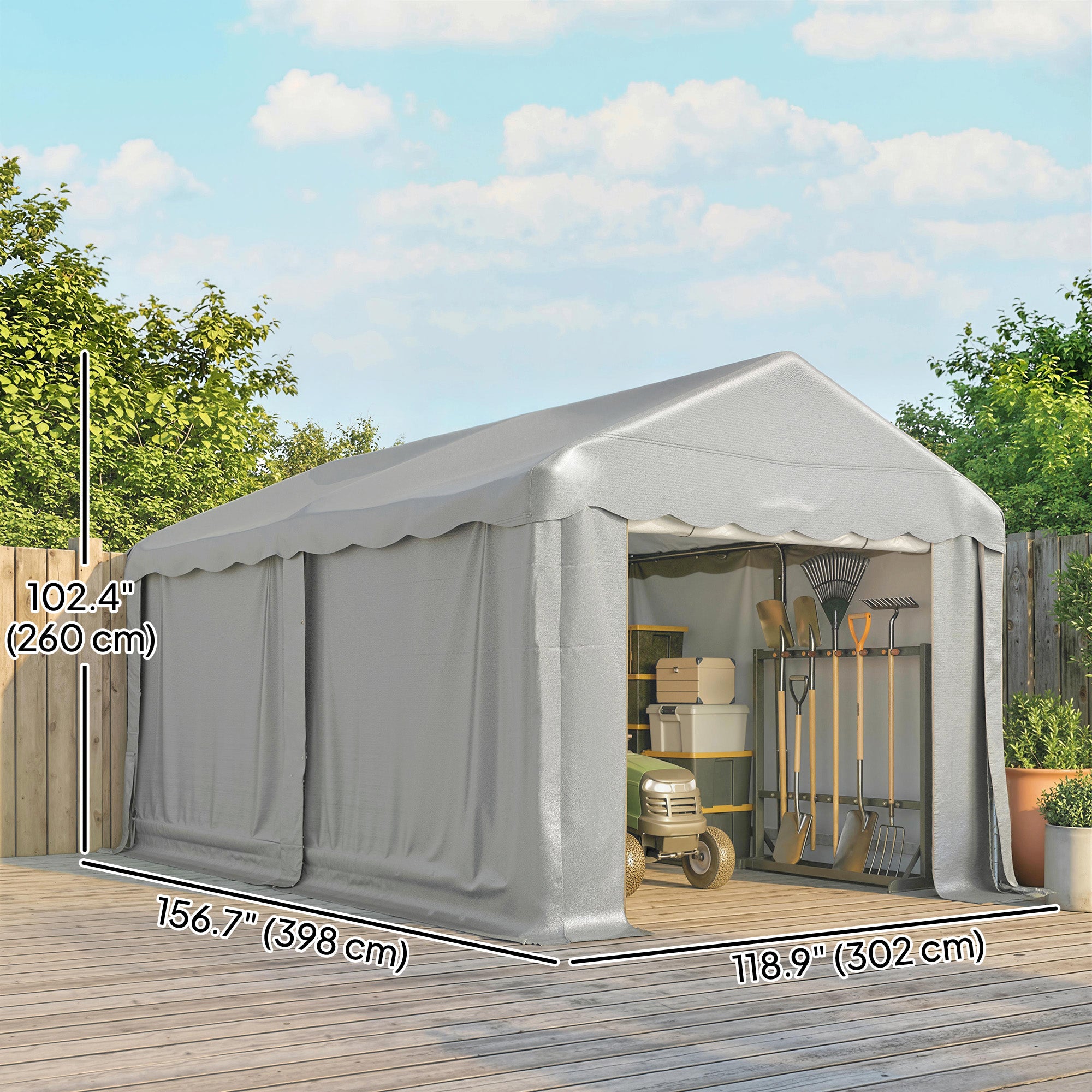 13' x 10' Portable Shed, Outdoor Storage Shed Tent with Roll-up Zipper Door and Removable Sidewalls, Light Grey