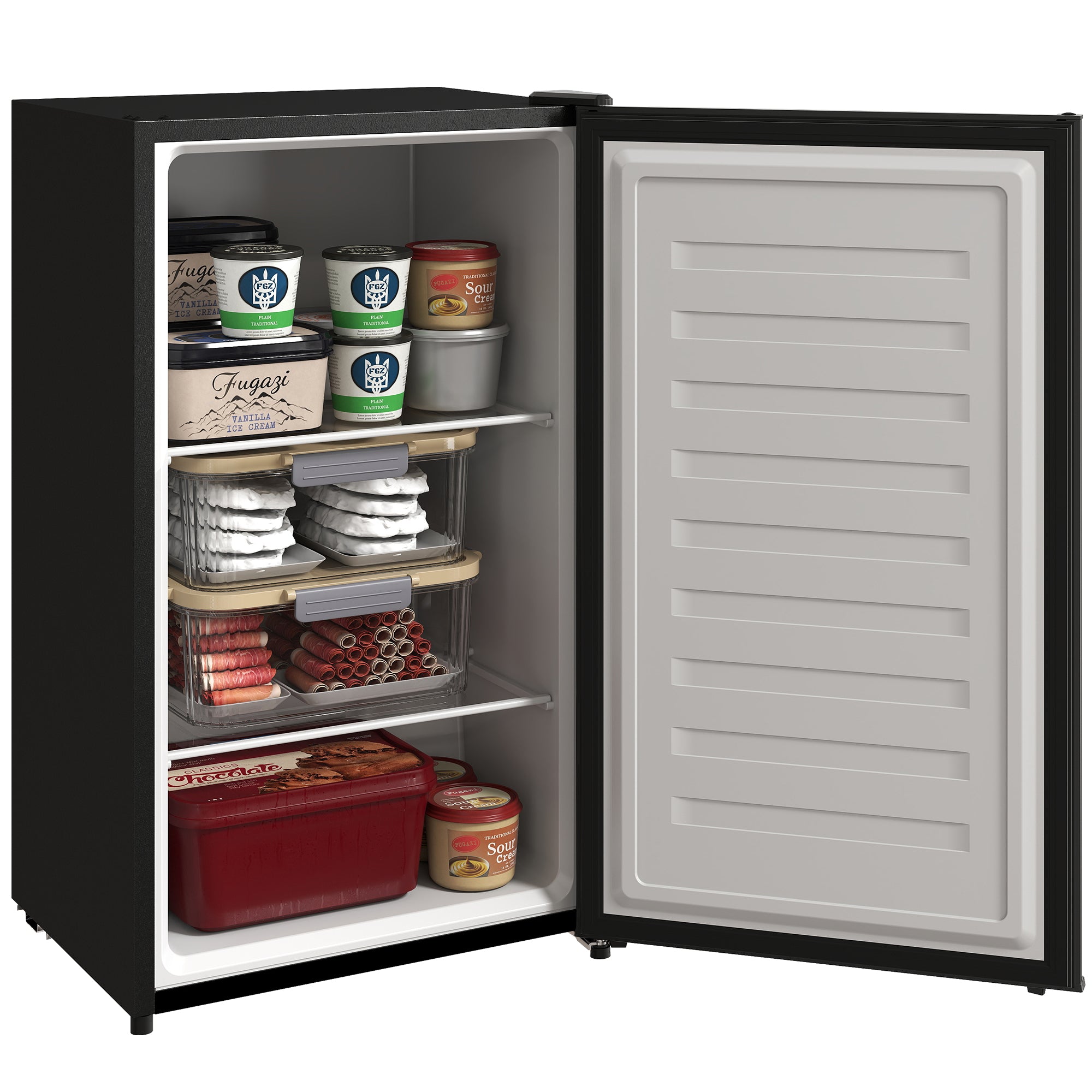 2.1 Cu. Ft. Mini Freezer, Compact Upright Freezer with Reversible Door, Removable Shelf, Adjustable Temperature, Black