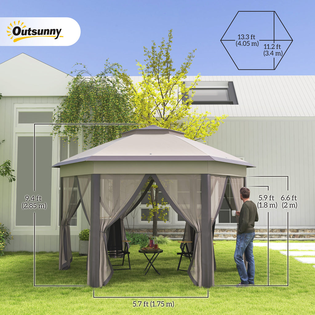 13' x 13' Pop Up Canopy Tent with Netting and Carry Bag, Instant Sun Shelter, Coffee and Beige