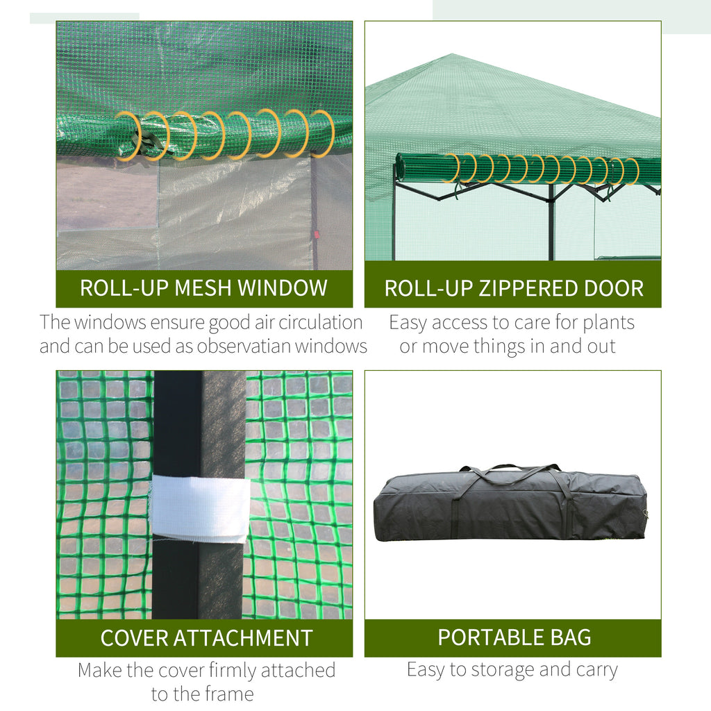 Portable Pop Up Greenhouse, Outdoor Walk-in Hot House with Roll-up Door & 2 Windows, 8' x 6' , Green