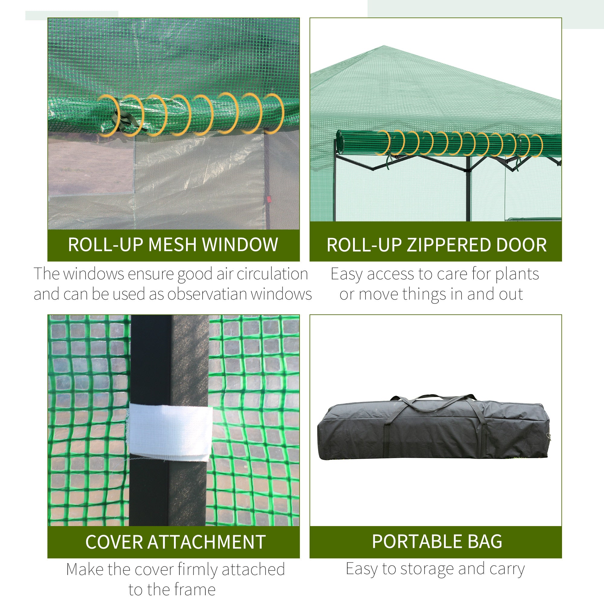 Portable Pop Up Greenhouse, Outdoor Walk-in Hot House with Roll-up Door & 2 Windows, 8' x 6' , Green