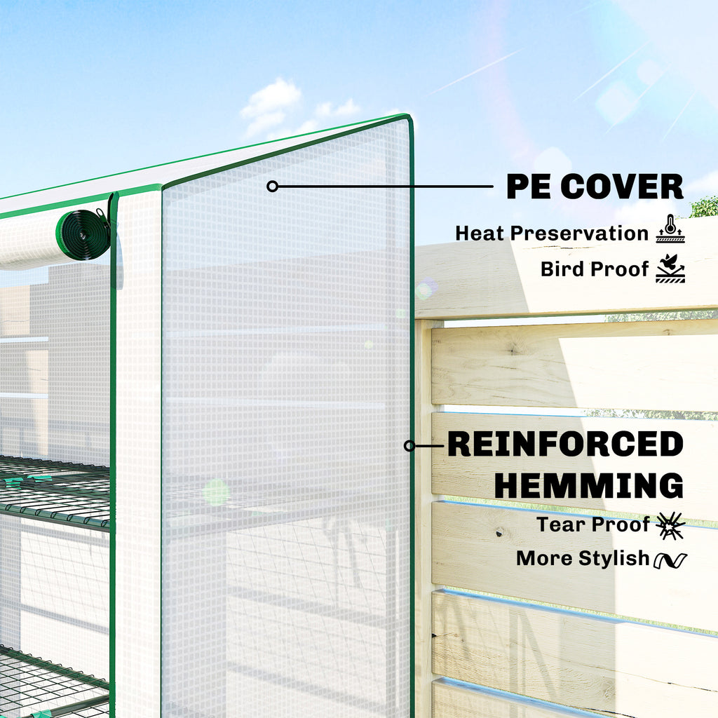 Portable Mini Greenhouse Green House with 3 Tier Shelves, Reinforced PE Cover, Roll-up Doors, 56.3"x18.1"x59.4", White