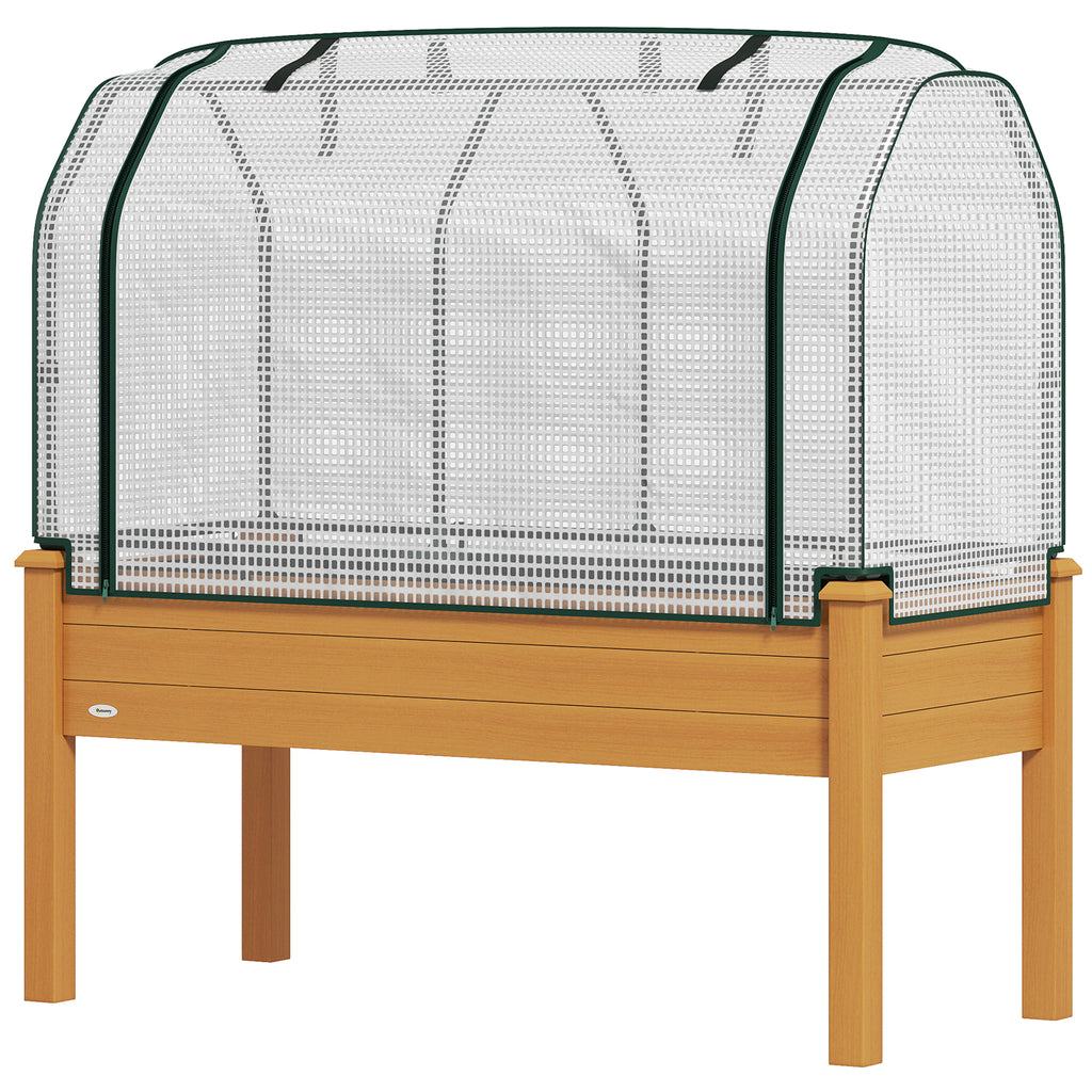 Raised Garden Bed with PE Greenhouse Cover Outdoor Elevated Wood Planter Box for Herbs and Vegetables Sand