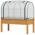 Raised Garden Bed with PE Greenhouse Cover Outdoor Elevated Wood Planter Box for Herbs and Vegetables Sand