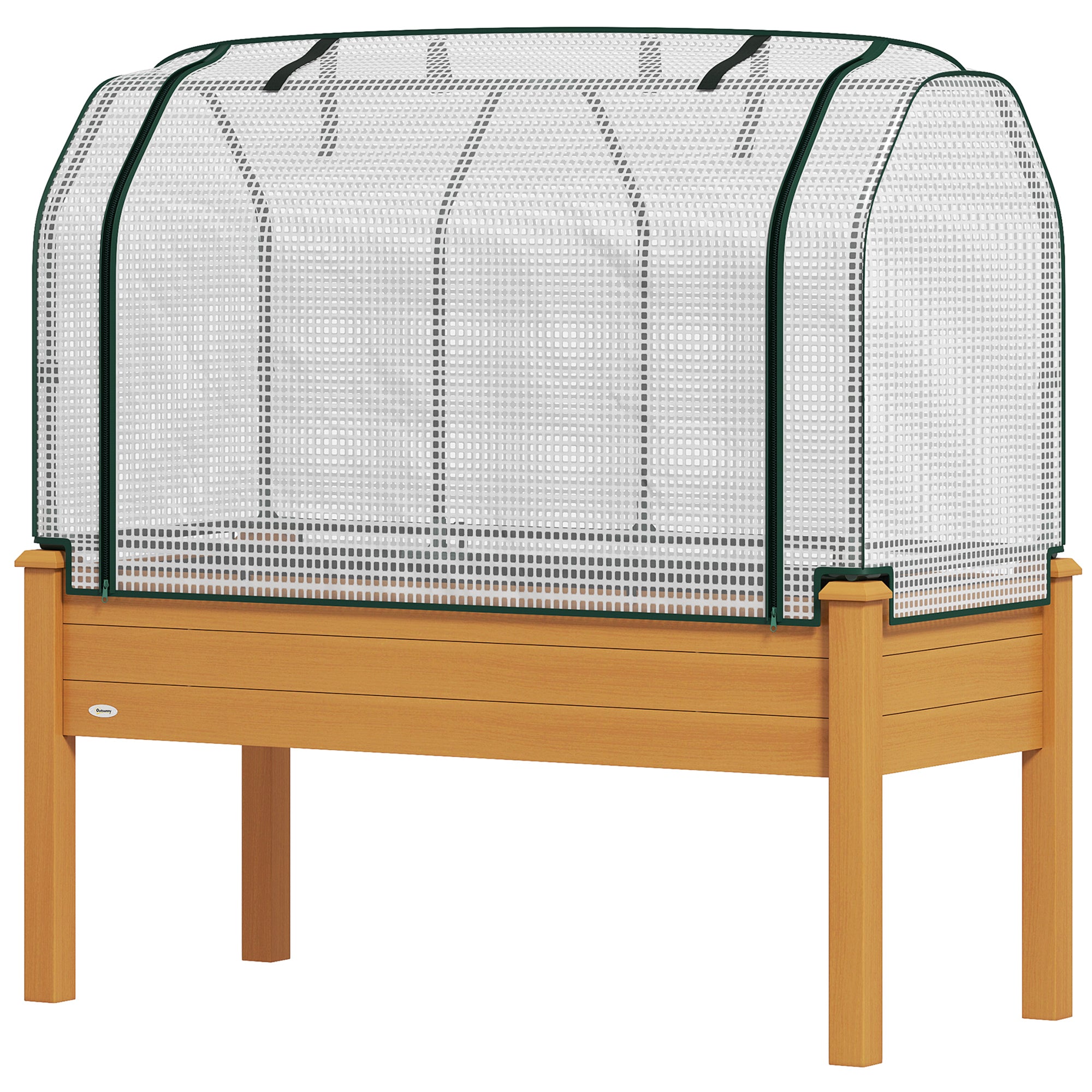 Raised Garden Bed with PE Greenhouse Cover Outdoor Elevated Wood Planter Box for Herbs and Vegetables Sand