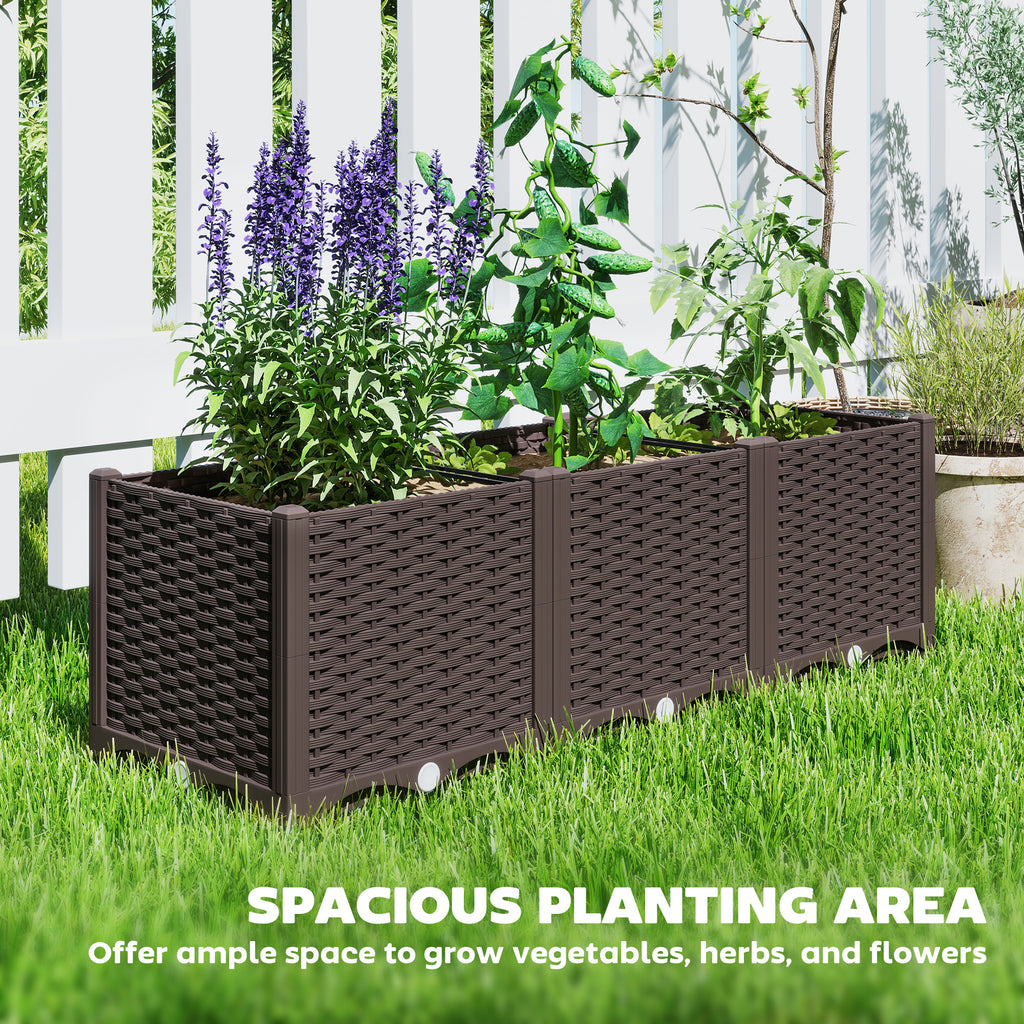 Plastic Raised Garden Bed, Outdoor Planter Box with Drainage Holes for Patio, Balcony, 47.2" x 15.7" x 14.6", Brown