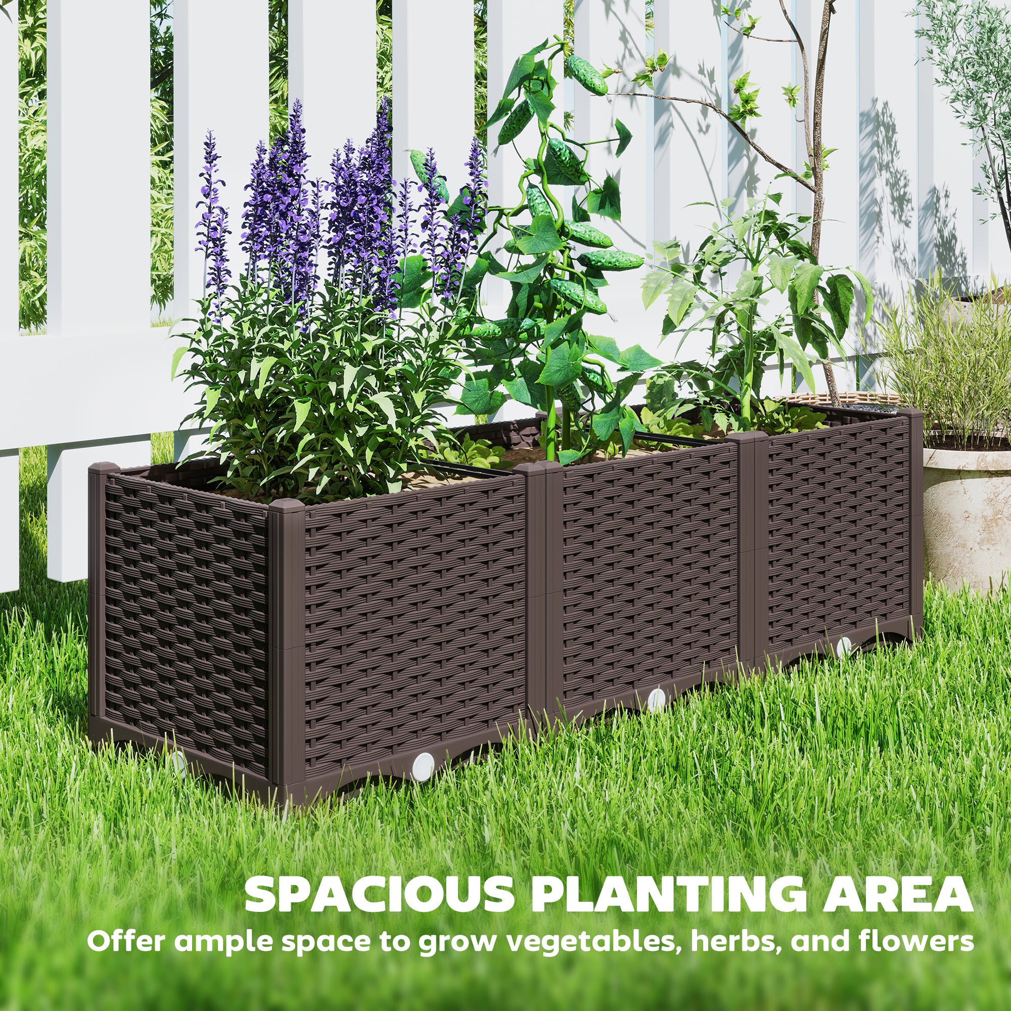 Plastic Raised Garden Bed, Outdoor Planter Box with Drainage Holes for Patio, Balcony, 47.2" x 15.7" x 14.6", Brown