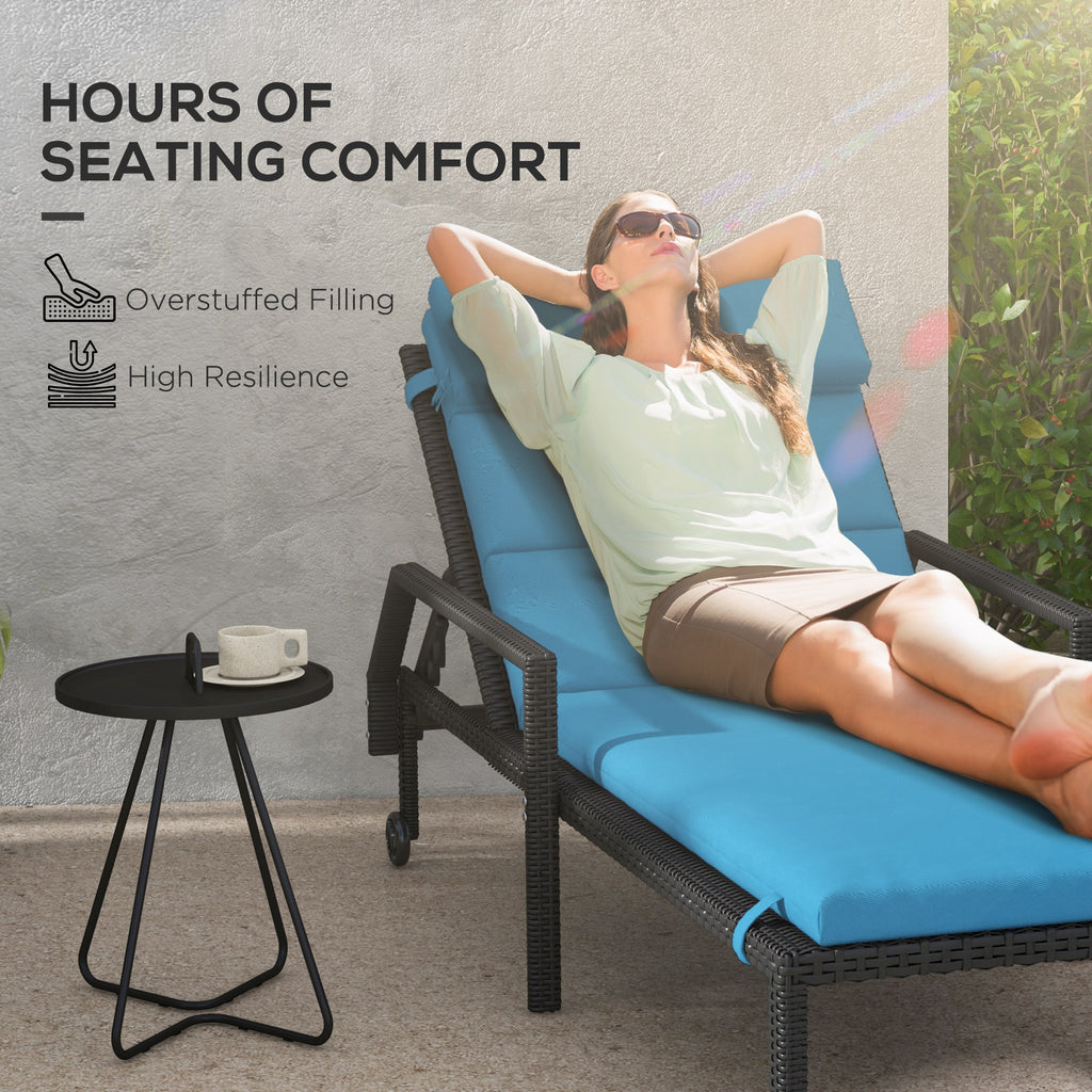 Patio Chaise Lounge Chair Cushion Replacement Sun Lounger Pads with Headrest and Ties, Turquoise
