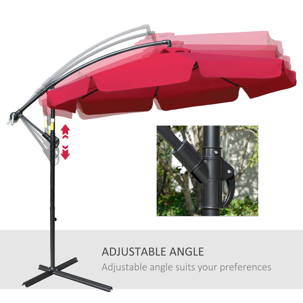 9FT Offset Hanging Patio Umbrella Cantilever Umbrella with Easy Tilt Adjustment, Cross Base and 8 Ribs for Backyard, Poolside, Lawn and Garden, Red