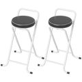 Foldable Bar Stools Set of 2, Folding Kitchen Chairs with PU Cushioned Seat, Footrest, Black